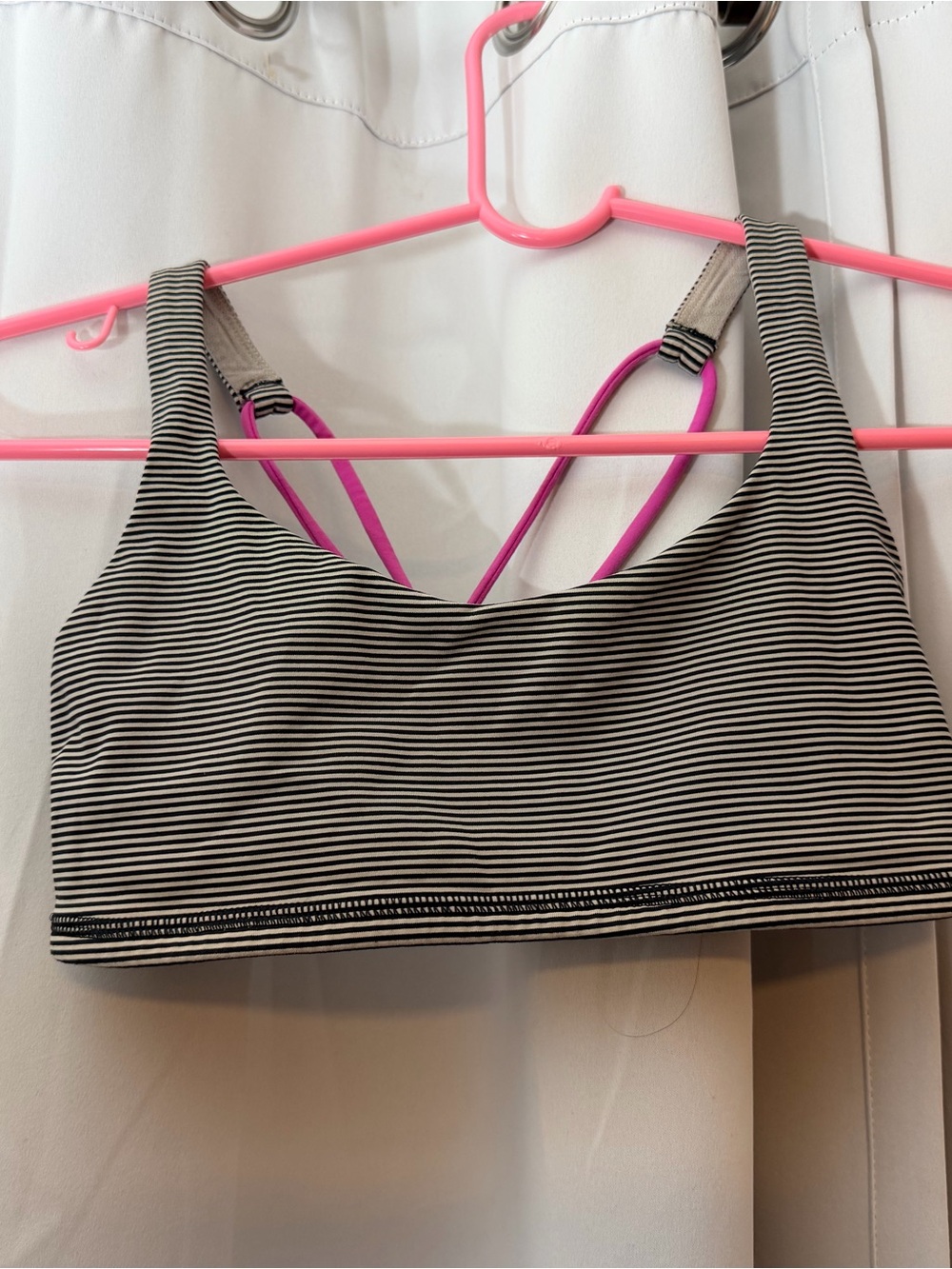 lululemon athletica Black & White Striped Sports Bra with Pink Straps